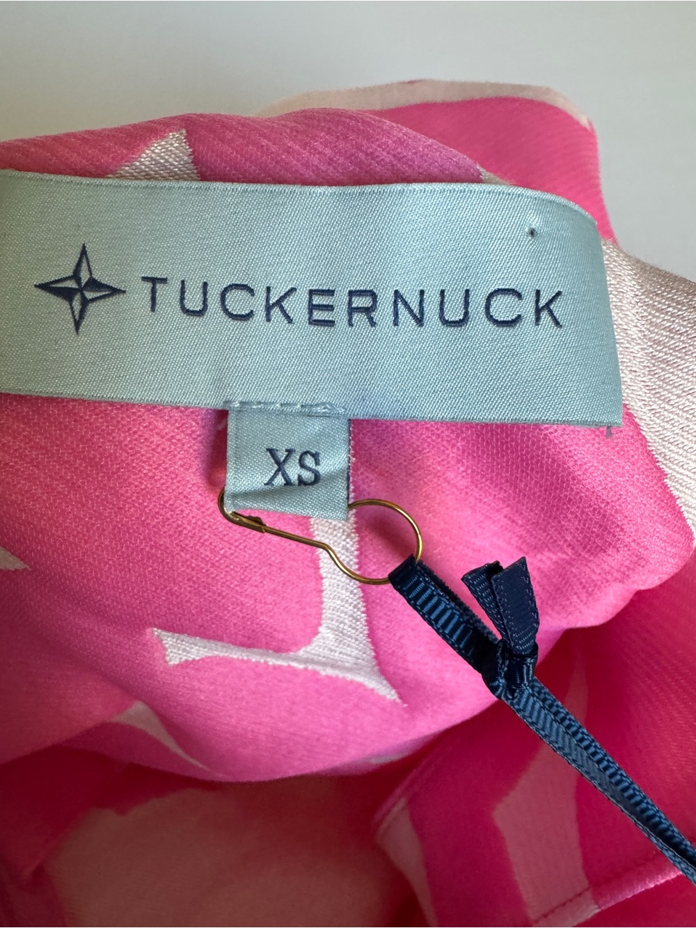 TUCKERNUCK Pink Italian Floral Jacquard Mason Blouse Tie Back Mock Neck - XSmall - Picture 4 of 14